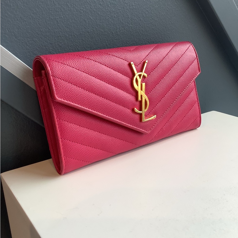 ❤️SOLD❤️ Saint Laurent Monogram Envelope Clutch Wallet in Fuchsia Pink